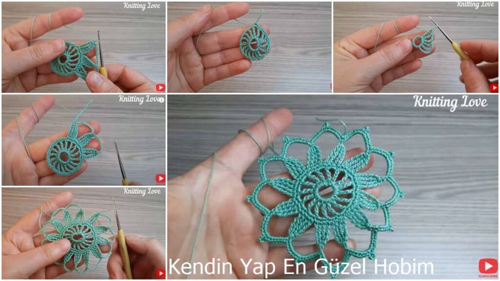 Su Yeşili Çiçek Tığ İşi Örgü Modeli